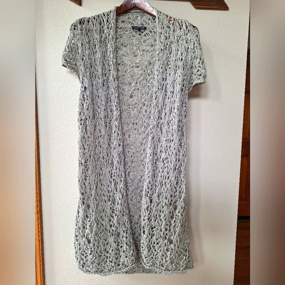 Eileen Fisher Women Rustic Luster Open Crochet Linen Blend Cardigan Small - Picture 1 of 6